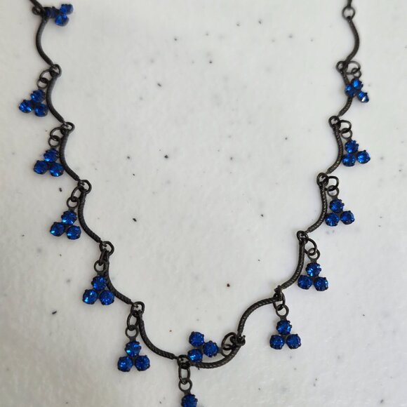 Bellagio Blue Necklace Rhinestone Crystal Dainty 15 Inch Black Small Delicate - Picture 6 of 10